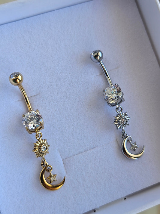 Piercing Ombelico Luna e Stelle