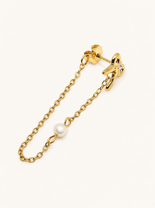 Orecchino Bow Chain Perla