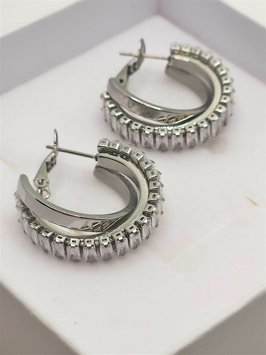 Orecchini Doppia Fascia Baguette