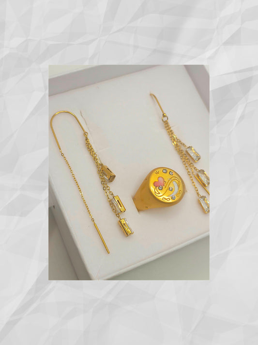 Set Orecchini Baguette Anello Infinity Love