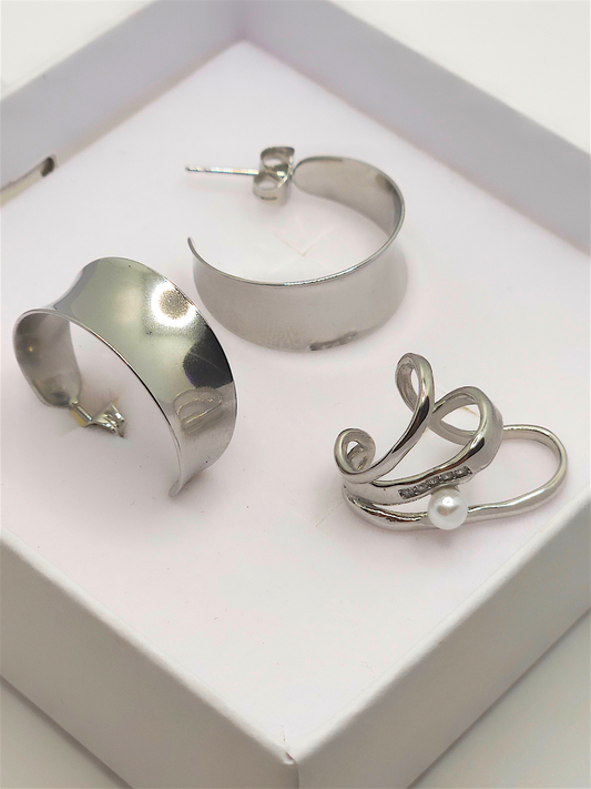 Set Orecchini Minimal e Cuff Perla