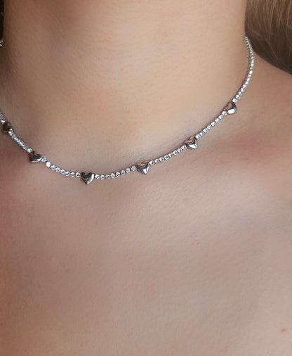 Collana Tennis Cuori Bold