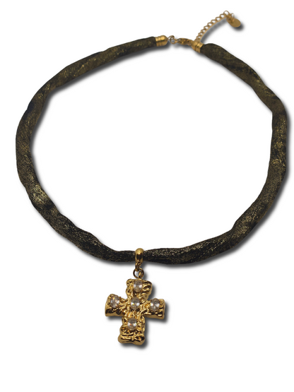 Collana Tessuto Con Croce
