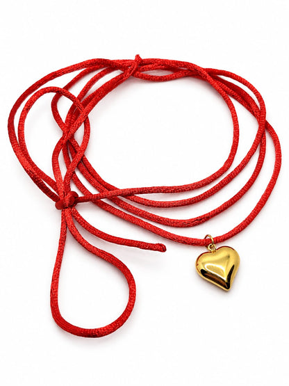 Collana Cordino Rosso e Ciondolo Cuore