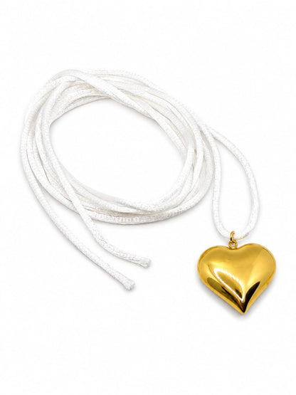 Collana Cordino Bianco e Ciondolo Cuore Big