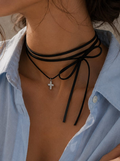 Collana Cordino Nero Croce o Cornetto