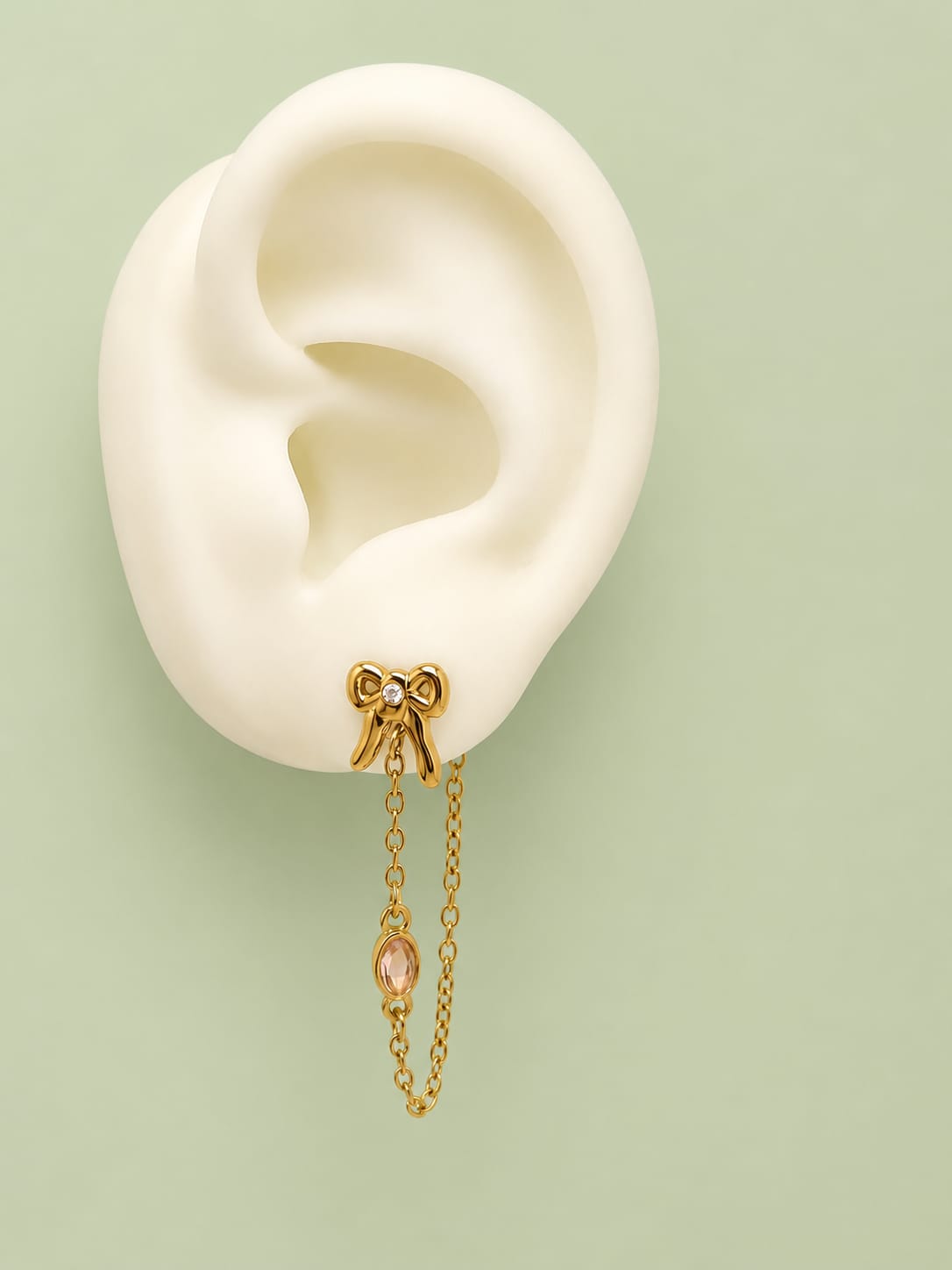 Orecchino Bow Chain Rosè