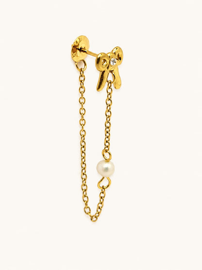 Orecchino Bow Chain Perla