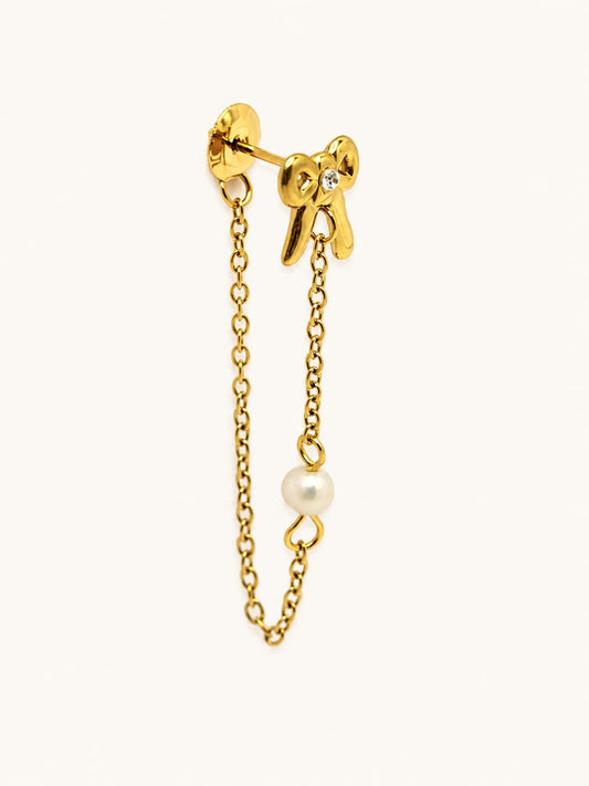 Orecchino Bow Chain Perla
