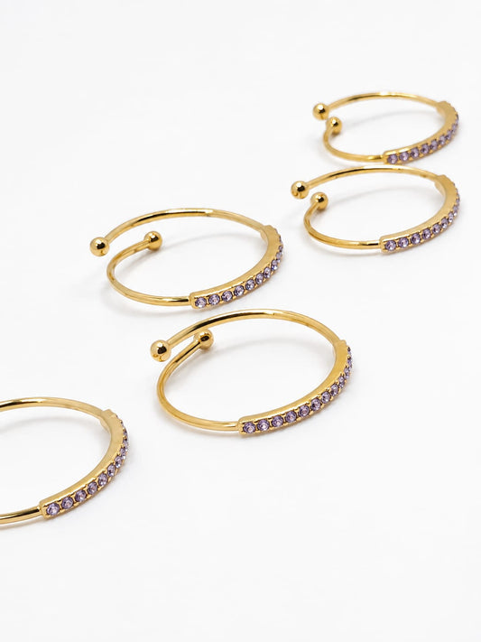 Set 5 fedine regolabili strass colorati
