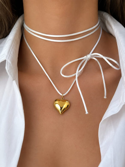 Collana Cordino Bianco e Ciondolo Cuore Big