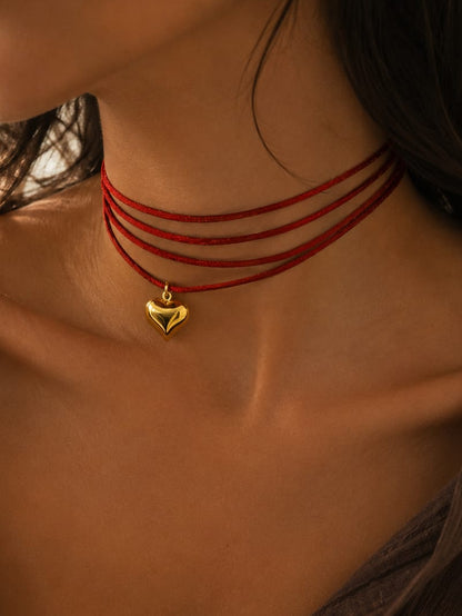 Collana Cordino Rosso e Ciondolo Cuore