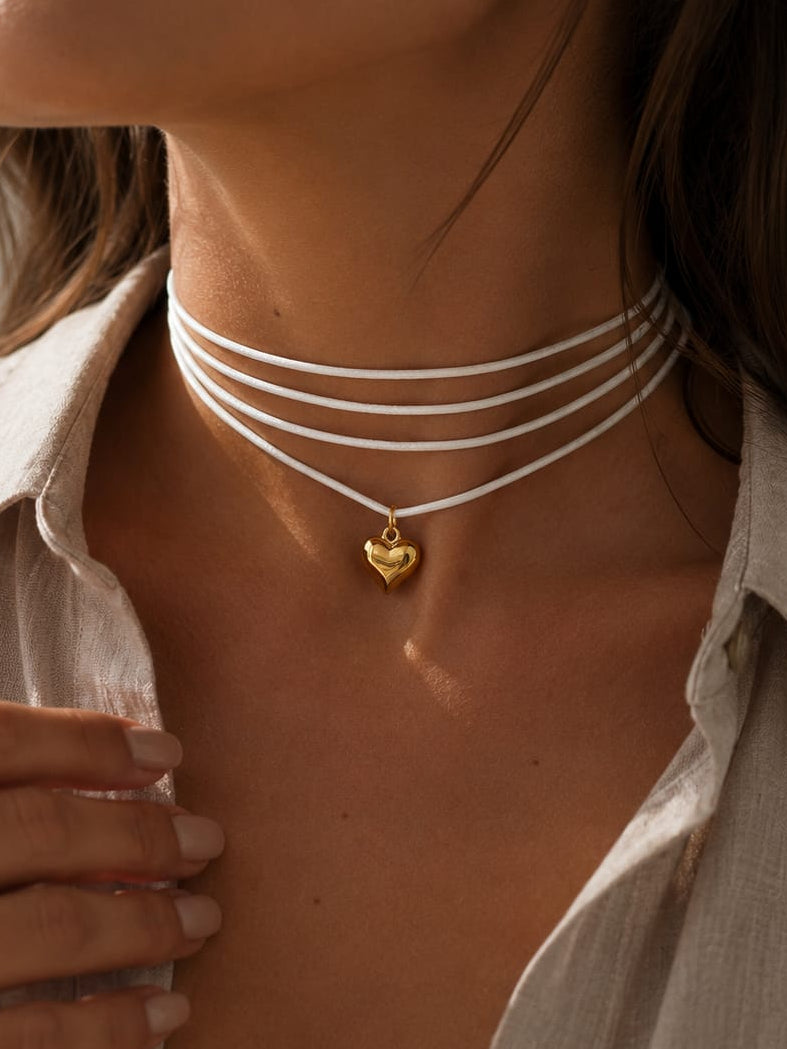 Collana Cordino Bianco e Ciondolo Cuore
