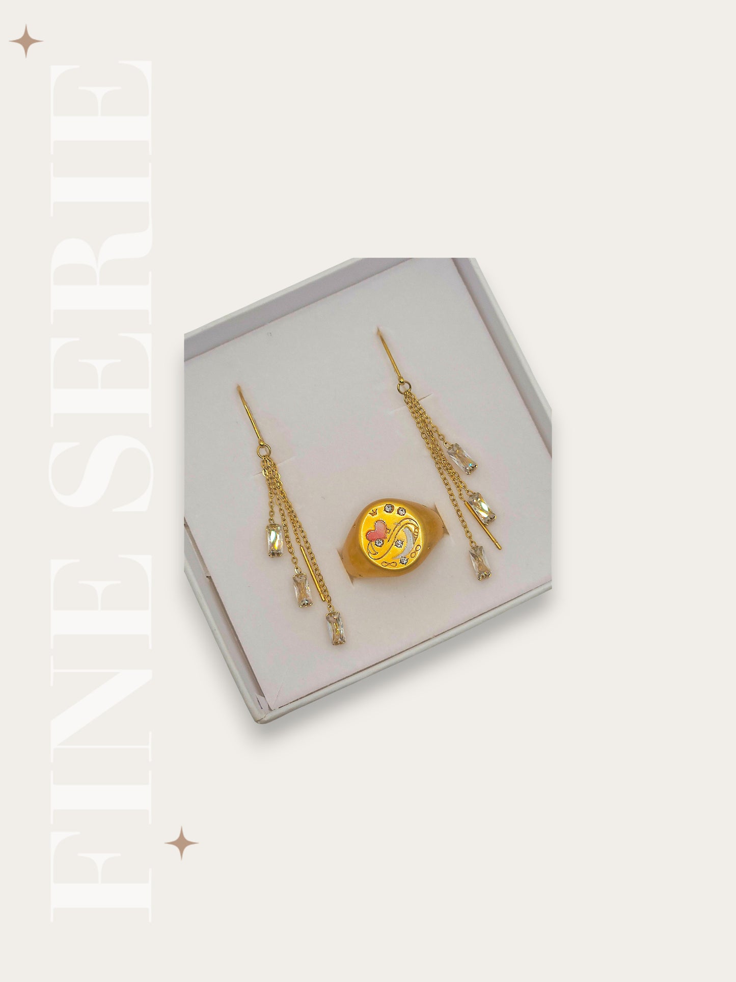 Set Orecchini Baguette Anello Infinity Love