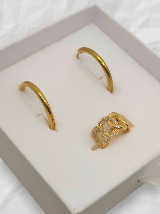 Set Orecchini Cerchio e Cuff Pavè