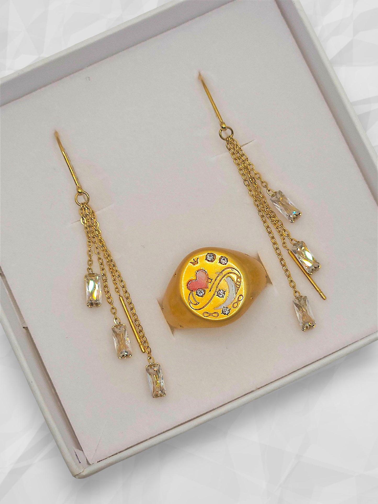 Set Orecchini Baguette Anello Infinity Love